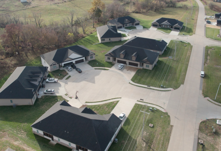 Aerial view of new duplex development captured by drone